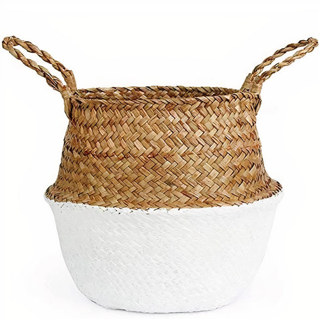 Cache Pot Osier Blanc Petit Format (22 Cm X 20 Cm)