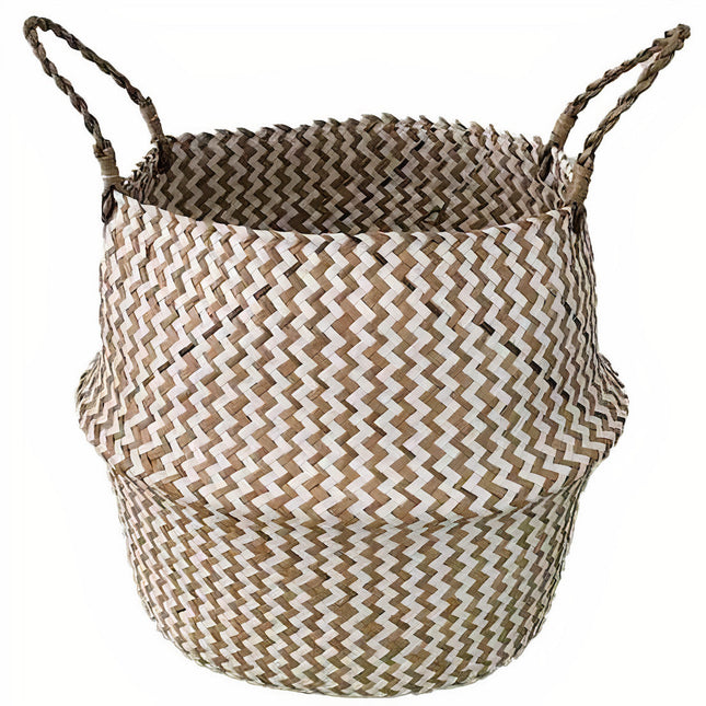 Cache Pot Osier Tressé Bi-Ton Petit Format (22 Cm X 20 Cm)
