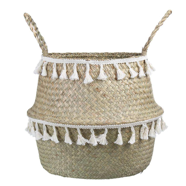 Cache Pot Osier Et Pompons Tout Petit Format (16 Cm X 13 Cm)
