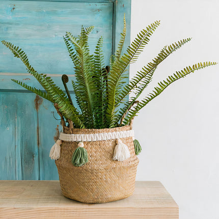 Cache Pot Osier Pompons Verts