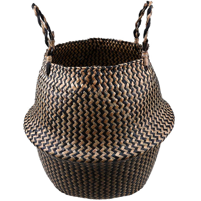 Cache Pot Osier Tressé Noir Petit Format (22 Cm X 20 Cm)
