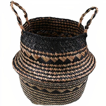Cache Pot Osier Triangles Noirs Petit Format (22 Cm X 20 Cm)