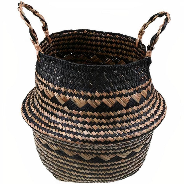Cache Pot Osier Triangles Noirs Petit Format (22 Cm X 20 Cm)