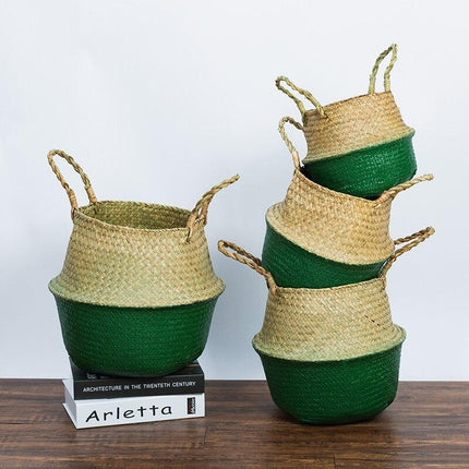 Cache Pot Osier Tressé Vert