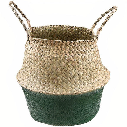 Cache Pot Osier Tressé Vert Petit Format (22 Cm X 20 Cm)