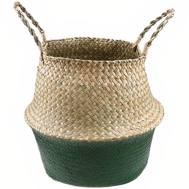 Cache Pot Osier Tressé Vert Petit Format (22 Cm X 20 Cm)