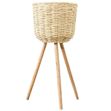 Cache Pot Osier Pieds En Bois Moyen Format (26 Cm X 57 Cm)