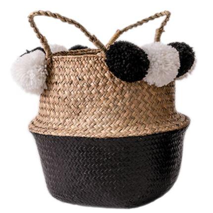 Panier Osier Rond Avec Pompons Rond Osier