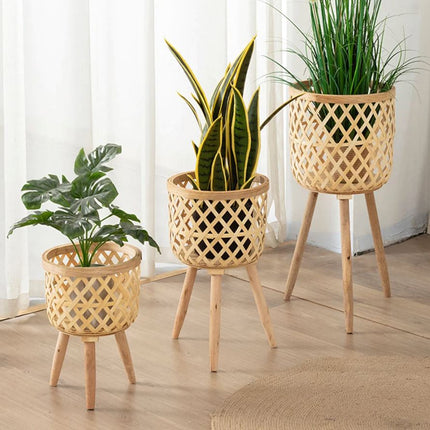 Cache-Pot Sur Pieds Osier Bambou Cache-Pot En