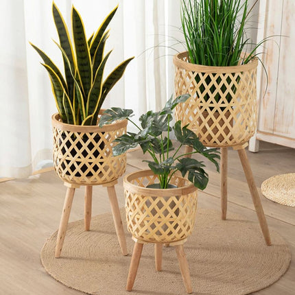 Cache-Pot Sur Pieds Osier Bambou Cache-Pot En