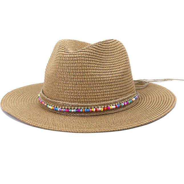 Chapeau De Paille Camel À Perles Femme