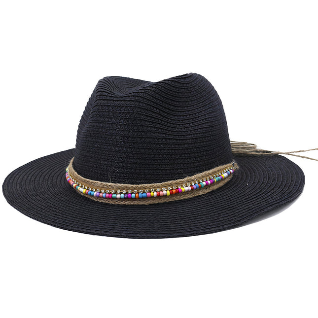 Chapeau De Paille Noir À Perles Femme