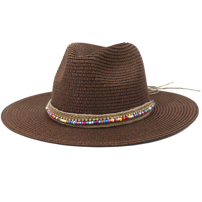 Chapeau De Pailleavec Perles Paille Femme