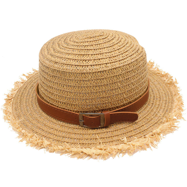 Chapeau De Paille Avec Cuir Pour Femme 56-58 Cm (Taille Internationale)