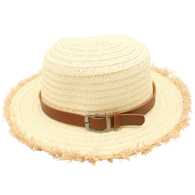 Chapeau De Paille Frange Et Cuir
