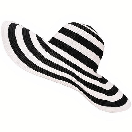 Chapeau De Paille Rayures Noir Et Blanc Femme