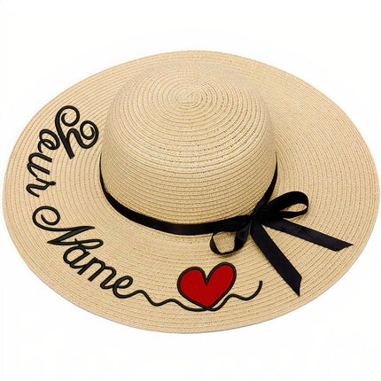 Chapeau De Paille Personnalisé Cur Brodé - Beige