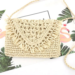 Grosse Pochette En Paille Beige Sac Paille