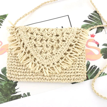 Grosse Pochette En Paille Beige Sac Paille