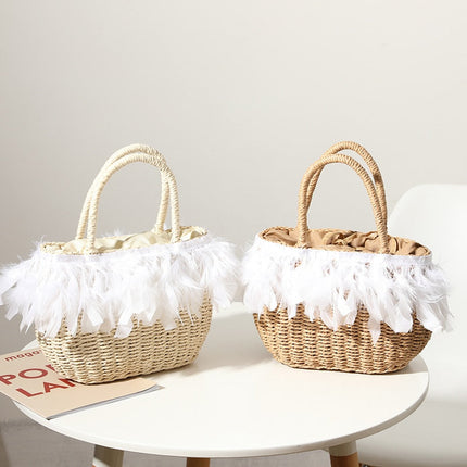 Sac De Plage Avec Plumes En Paille