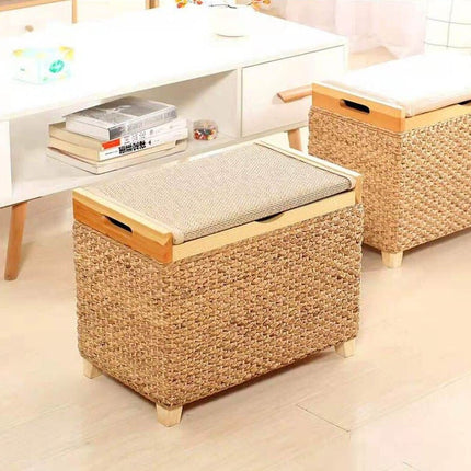 Pouf En Osier Avec Rangement Beige