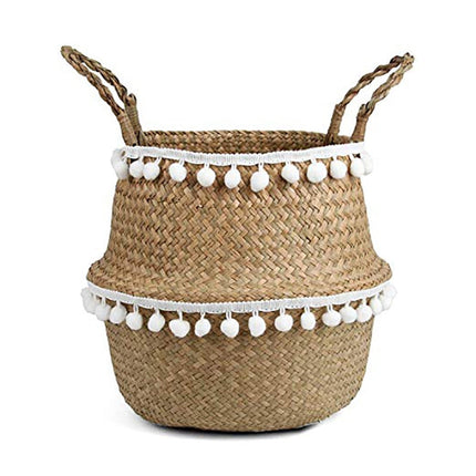 Cache-Pot En Osier Pompom 23 X 22 Cm Pots Et Cache-Pots