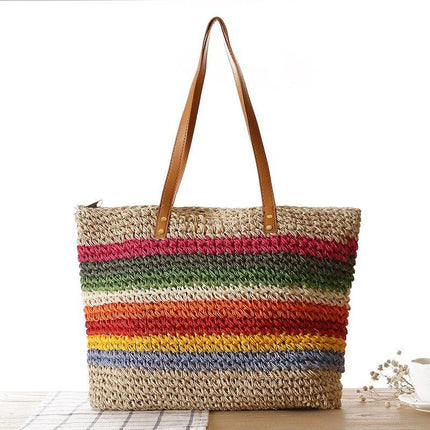 Sac De Plage Arc-En-Ciel Brun En Osier