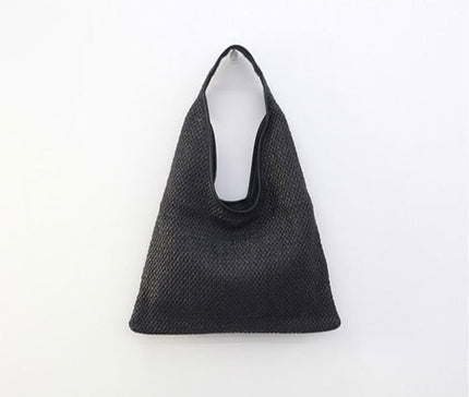 Sac En Paille Avec Anse Cuir Noir