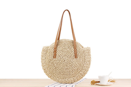Sac Rond Raphia Beige