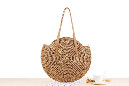 Sac Rond Raphia Marron