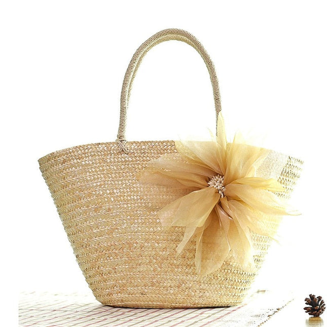 Sac Cabas Paille Fleur Beige