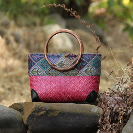 Sac En Paille Exotique Rose