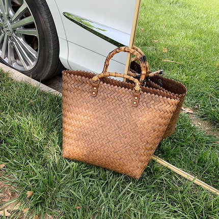 Sac De Plage Bohème Chic Brun Plage En Osier