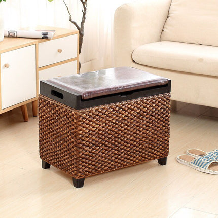 Pouf En Osier Avec Rangement Brun