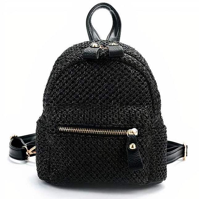 Sac À Dos Paille Mini Noir