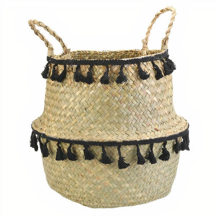 Cache Pot Osier Petits Pompons Tout Petit Format (16 Cm X 13 Cm)