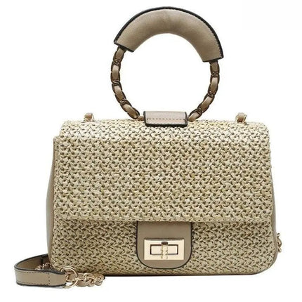 Petit Sac À Main Carré En Paille Khaki Paille