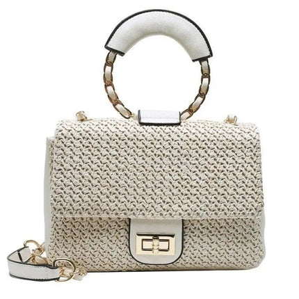 Petit Sac À Main Carré En Paille Beige Paille