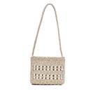 Petit Sac À Main En Paille Et Perles Beige / 20X17X8Cm Paille