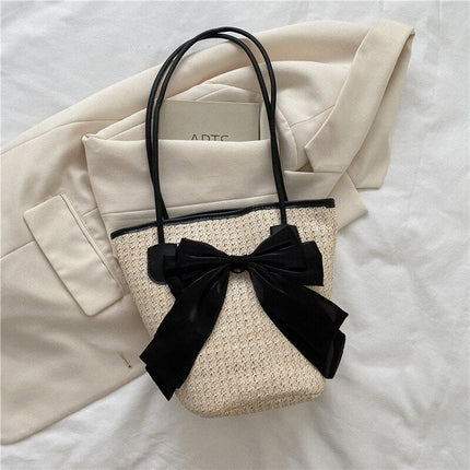 Sac À Main Avec Noeud Noir En Paille