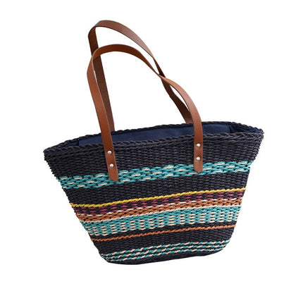 Sac De Plage Famille Noir En Paille