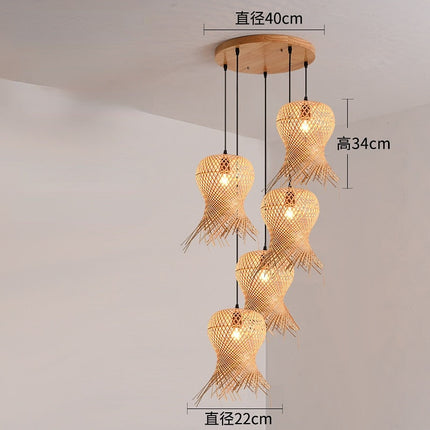 Suspension Rotin Bambou Osier Five Lights Suspensions