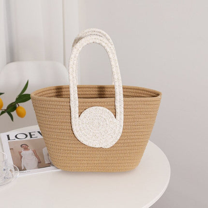Sac De Plage Cabas Brun Blanc Plage En Osier