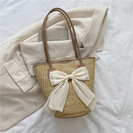 Sac À Main Avec Noeud Beige En Paille
