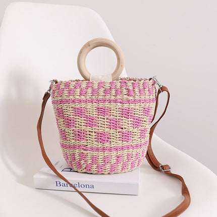 Sac De Plage Coloré Rose Plage En Osier