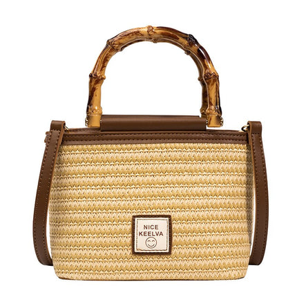 Sac En Paille Anse Bambou Camel