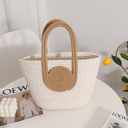 Sac De Plage Cabas Blanc Brun Plage En Osier