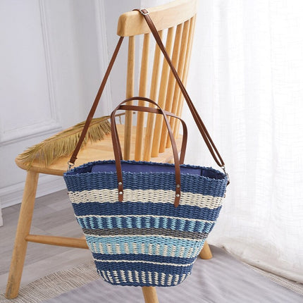Sac De Plage Famille Bleu En Paille