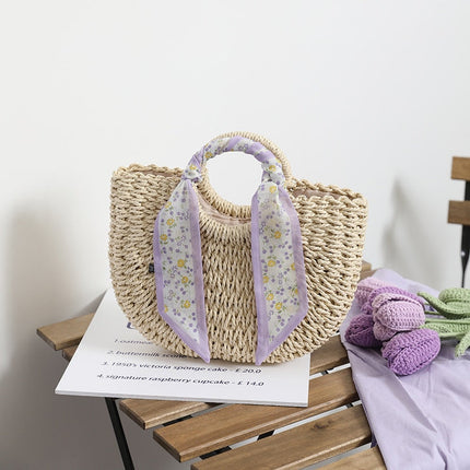 Sac De Plage Foulard Beige En Paille