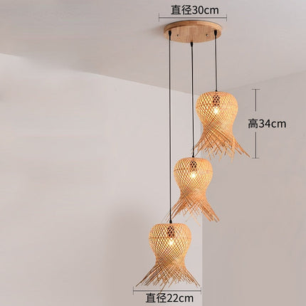 Suspension Rotin Bambou Osier Three Lights Suspensions